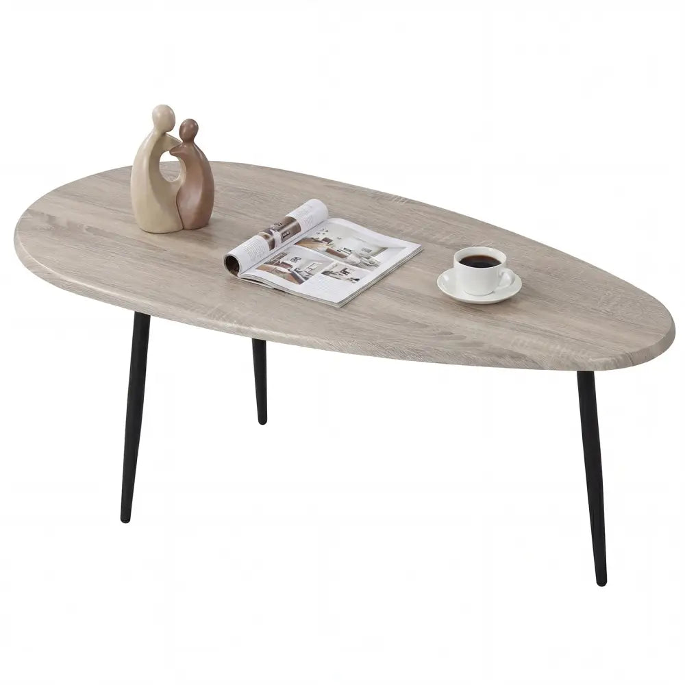 Oval Coffee Table Mid Century Center Table with Sturdy Metal Construction-Gray - Gray - Coffee Tables