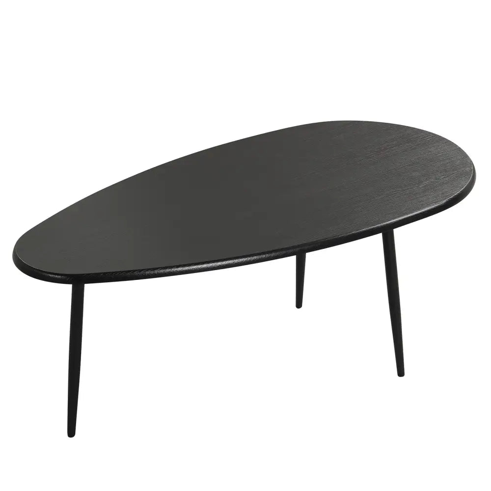Oval Coffee Table Mid Century Center Table with Sturdy Metal Construction-Black - Black - Coffee Tables