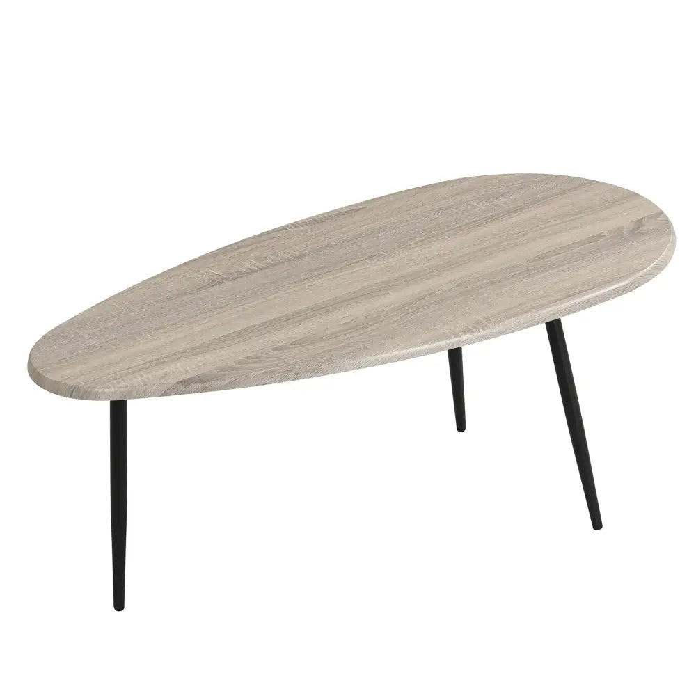 Oval Coffee Table Mid Century Center Table with Sturdy Metal Construction-Gray - Gray - Coffee Tables