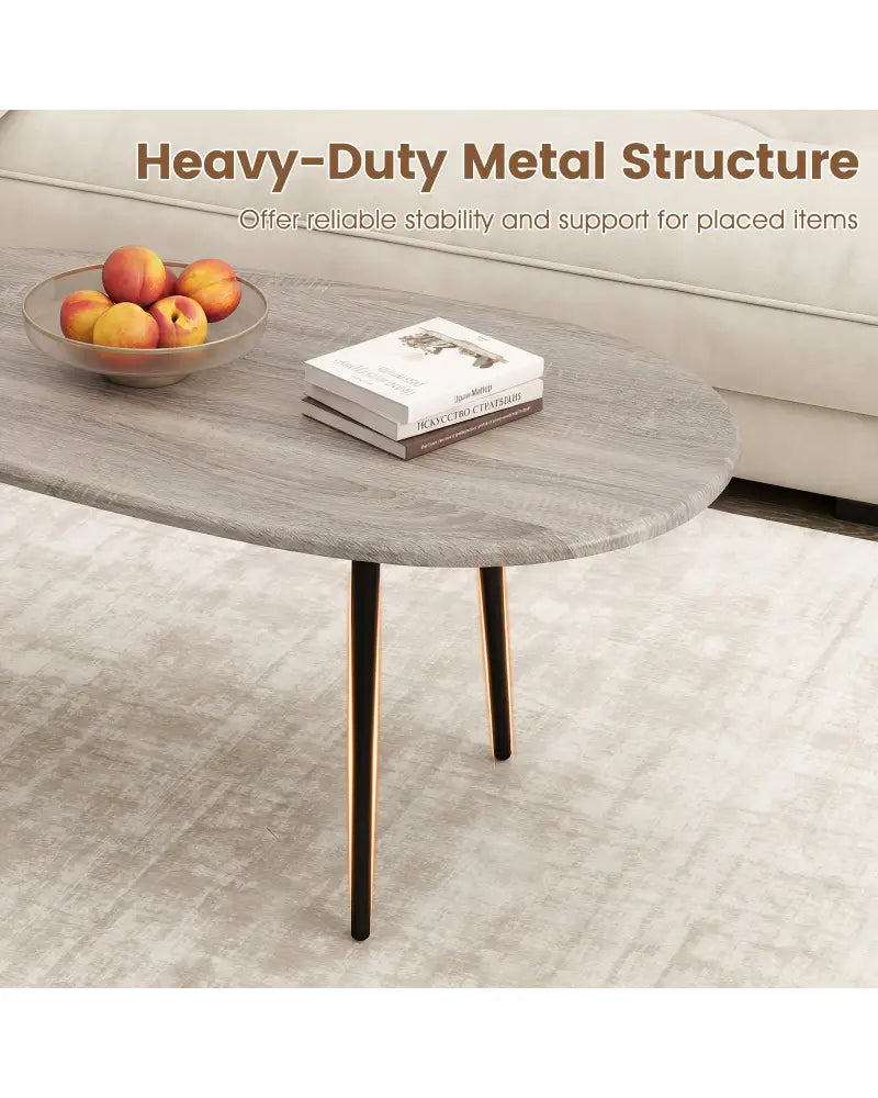 Oval Coffee Table Mid Century Center Table with Sturdy Metal Construction-Gray - Gray - Coffee Tables
