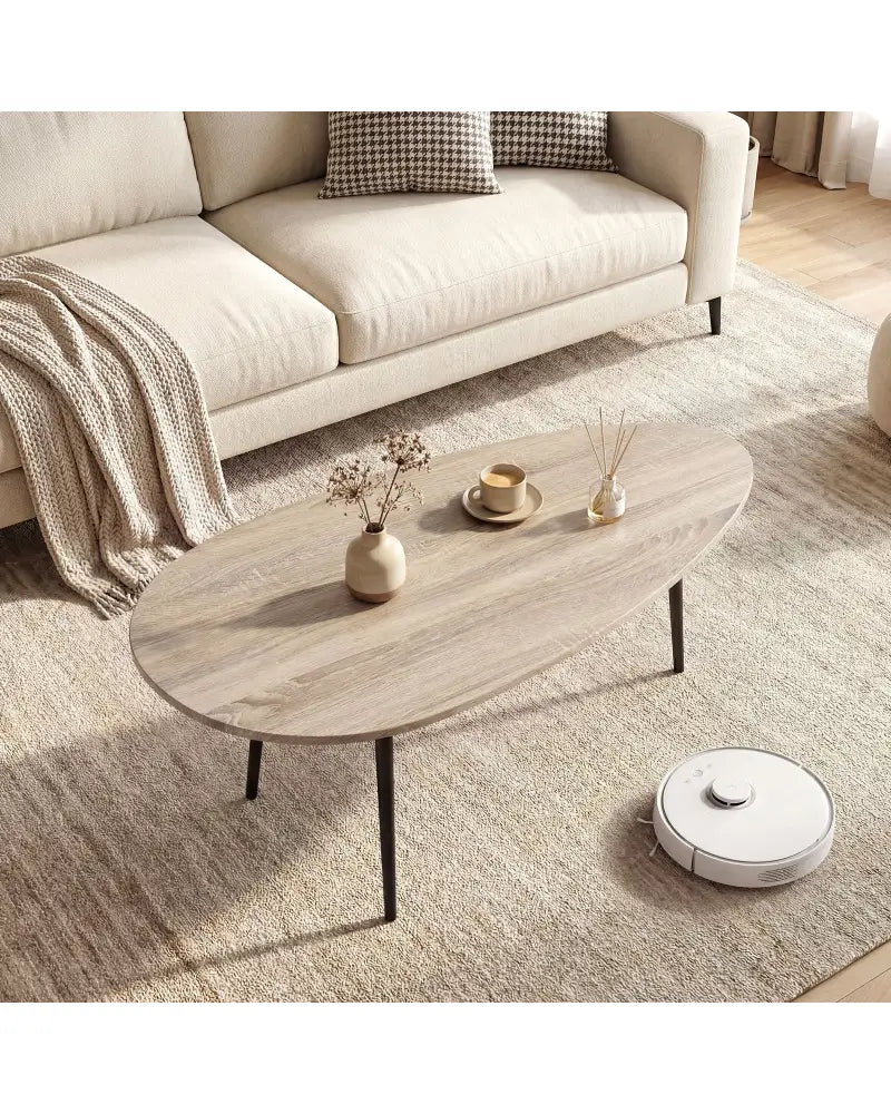 Oval Coffee Table Mid Century Center Table with Sturdy Metal Construction-Gray - Gray - Coffee Tables