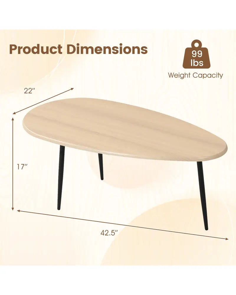 Oval Coffee Table Mid Century Center Table with Sturdy Metal Construction-Natural - Natural - Coffee Tables