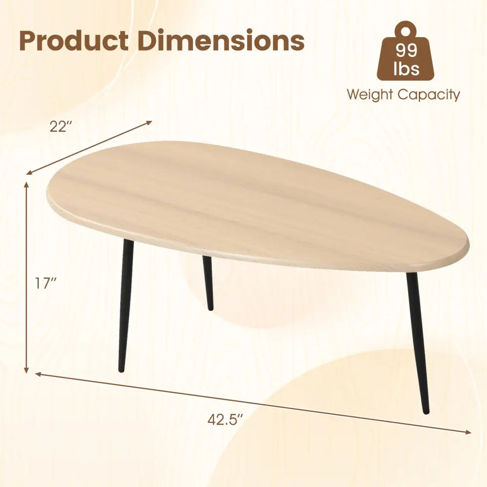 Oval Coffee Table Mid Century Center Table with Sturdy Metal Construction-Natural - Natural - Coffee Tables