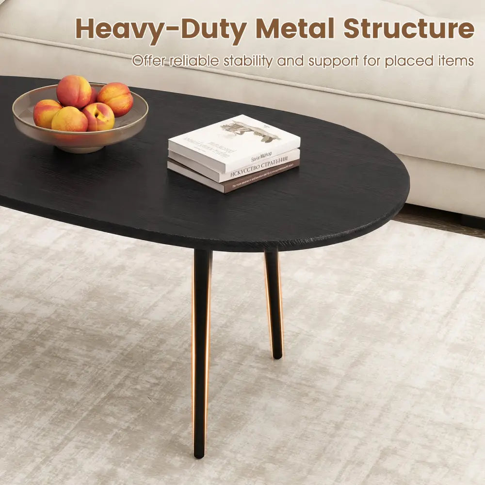 Oval Coffee Table Mid Century Center Table with Sturdy Metal Construction-Black - Black - Coffee Tables