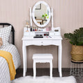 Oval Mirror Vanity Set with 10 LED Dimmable Bulbs and 3 Drawers-White - White - Makeup Vanities