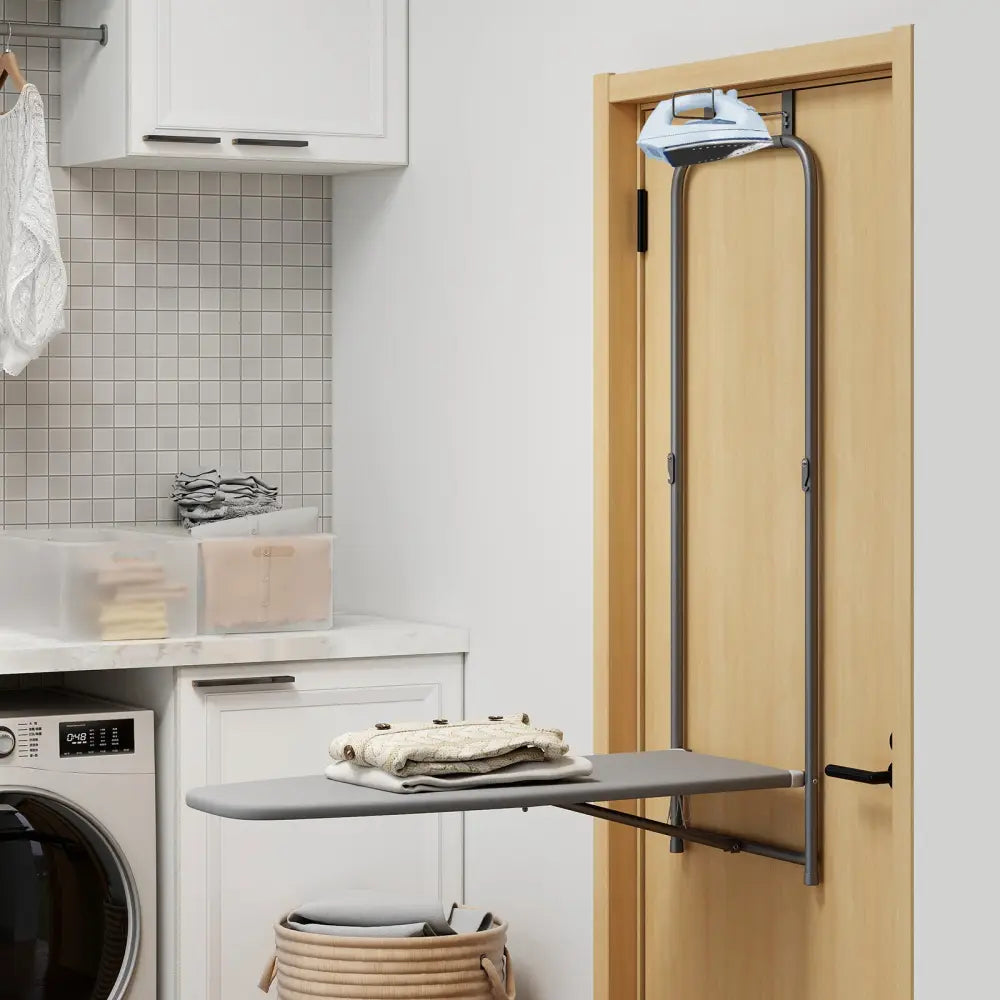 Over the Door Ironing Board Space-Saving Metal Hanging Ironing Board-Gray - Gray - Dryers