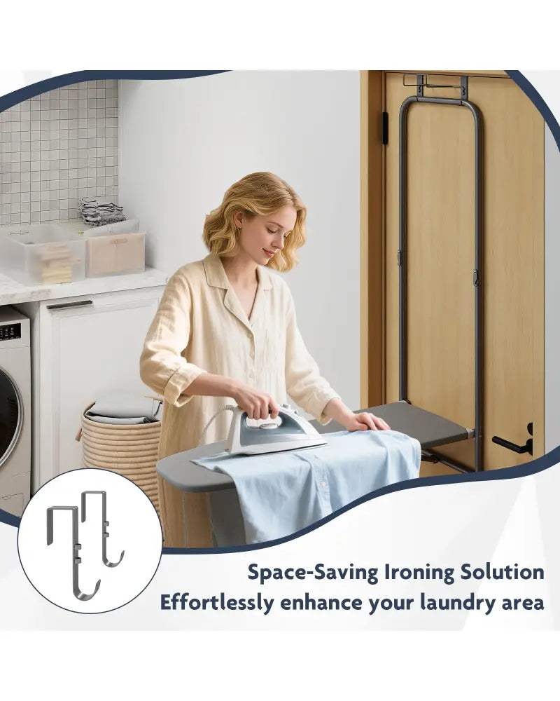 Over the Door Ironing Board Space-Saving Metal Hanging Ironing Board-Gray - Gray - Dryers