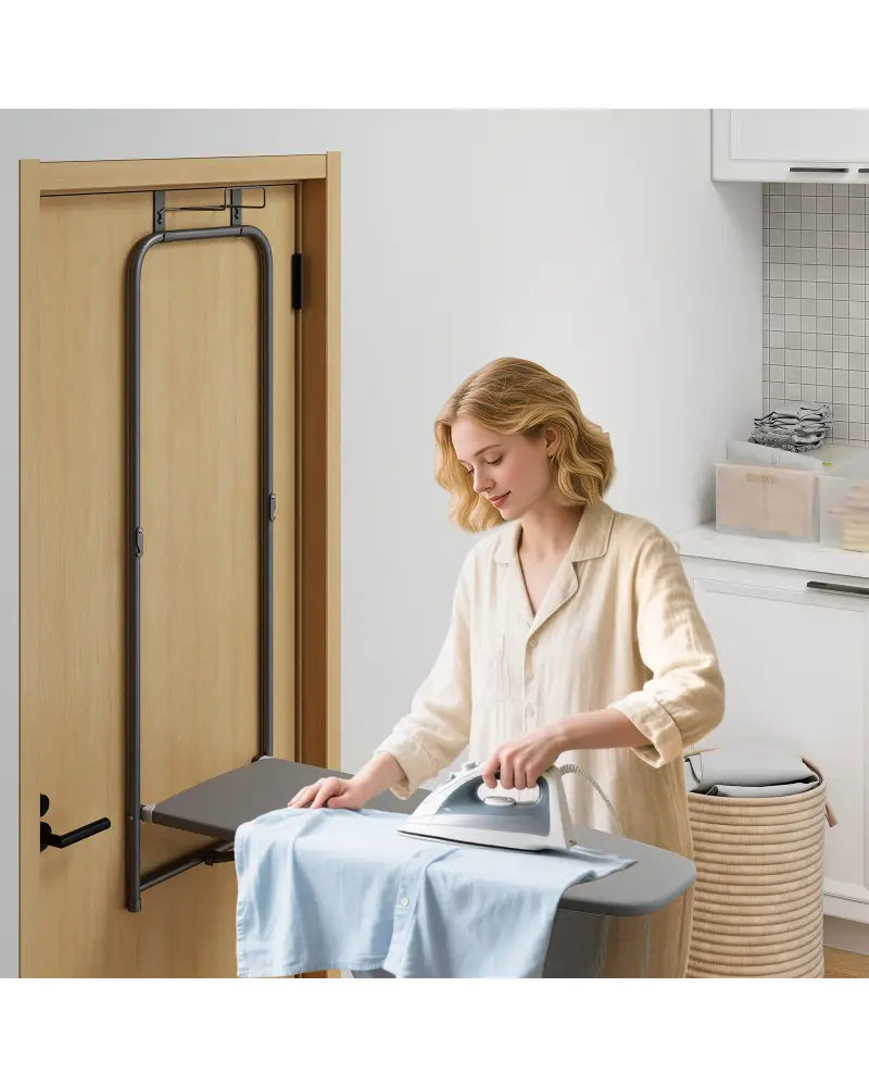 Over the Door Ironing Board Space-Saving Metal Hanging Ironing Board-Gray - Gray - Dryers