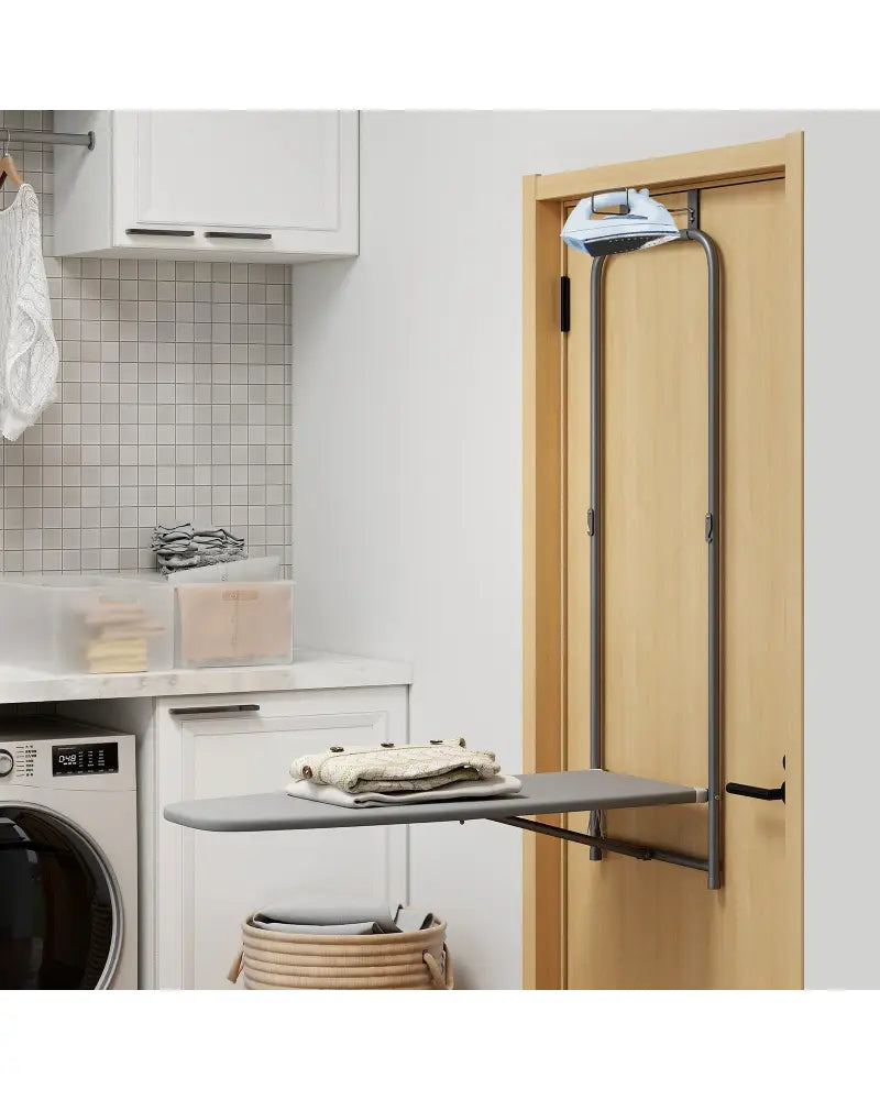 Over the Door Ironing Board Space-Saving Metal Hanging Ironing Board-Gray - Gray - Dryers
