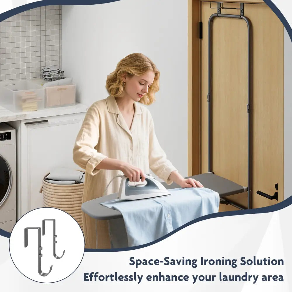 Over the Door Ironing Board Space-Saving Metal Hanging Ironing Board-Gray - Gray - Dryers