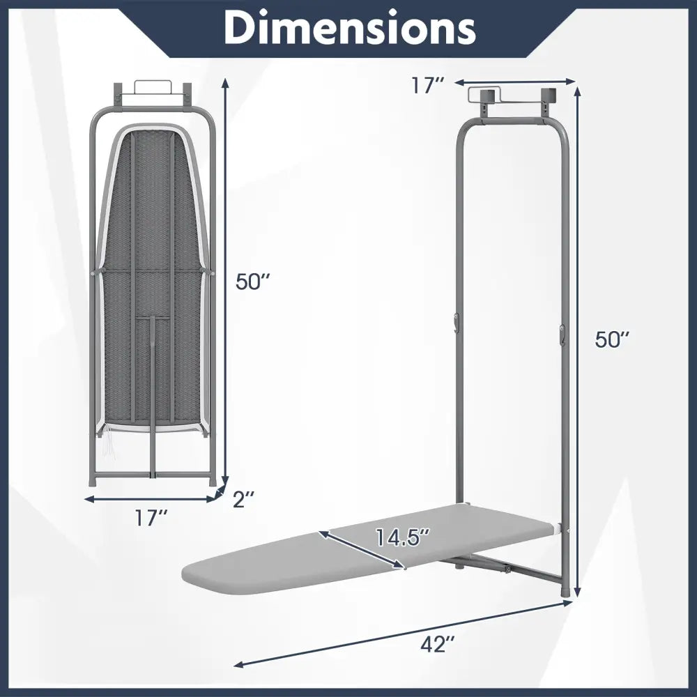 Over the Door Ironing Board Space-Saving Metal Hanging Ironing Board-Gray - Gray - Dryers