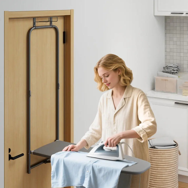 Over the Door Ironing Board Space-Saving Metal Hanging Ironing Board-Gray - Gray - Dryers