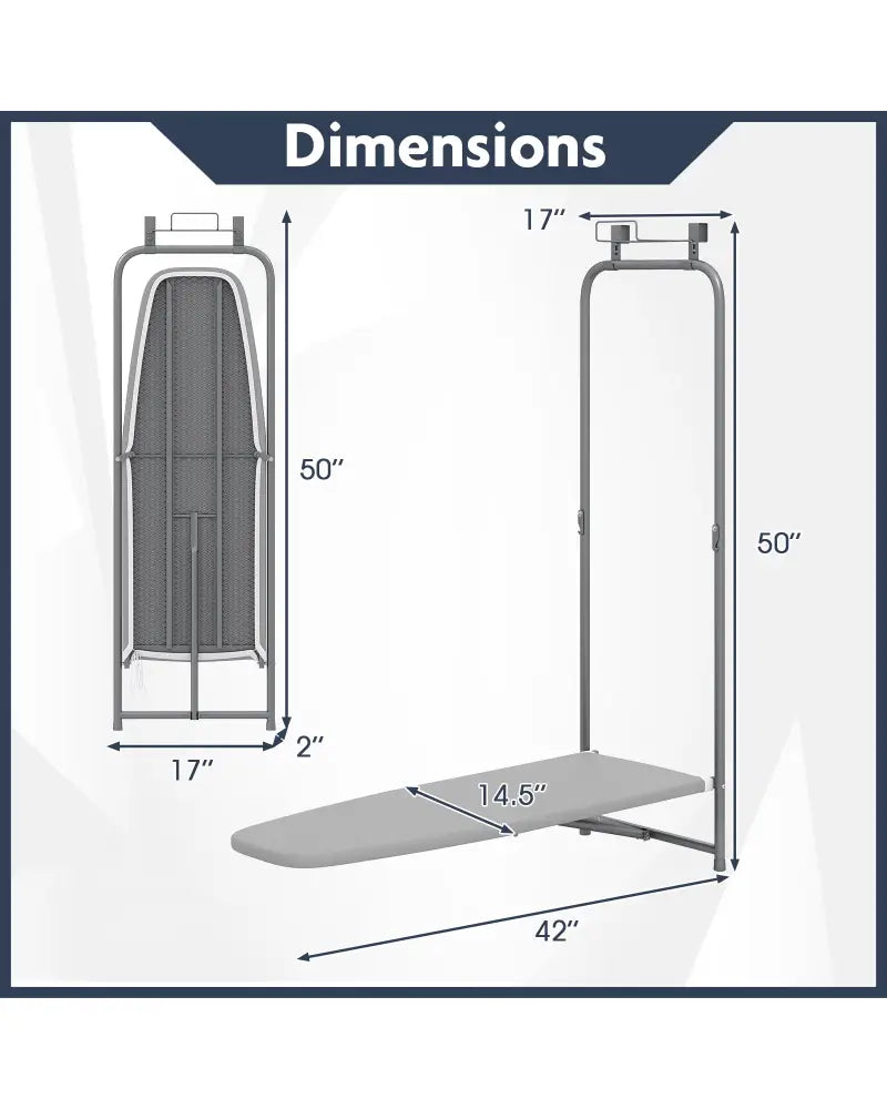 Over the Door Ironing Board Space-Saving Metal Hanging Ironing Board-Gray - Gray - Dryers
