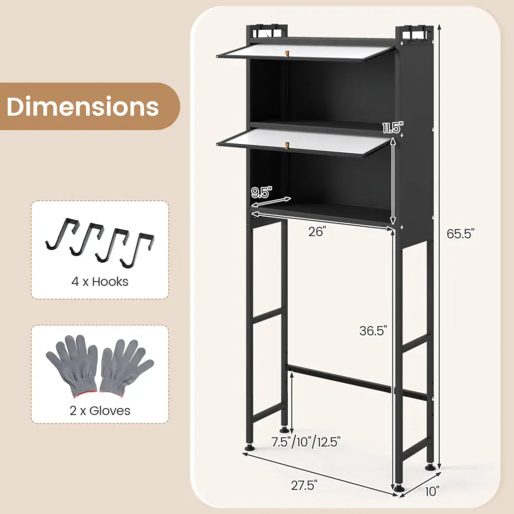 Over-the-toilet Cabinet Bathroom Organizer with 2 Flip-up Cabinets-Black - Black - Over the Toilet Storage