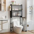 Over-the-toilet Cabinet Bathroom Organizer with 2 Flip-up Cabinets-Black - Black - Over the Toilet Storage