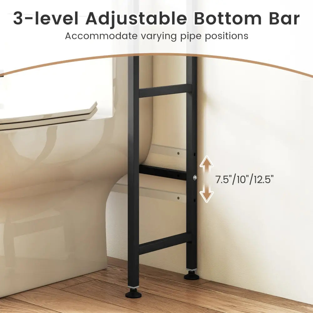 Over-the-toilet Cabinet Bathroom Organizer with 2 Flip-up Cabinets-Black - Black - Over the Toilet Storage