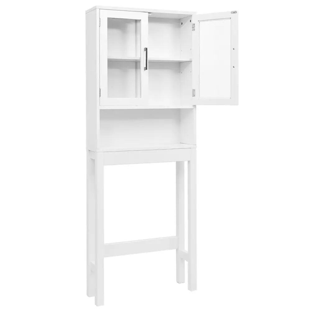 Over the Toilet Storage Cabinet Space Saver with Tempered Glass Door for Bathroom - White - Over the Toilet Storage