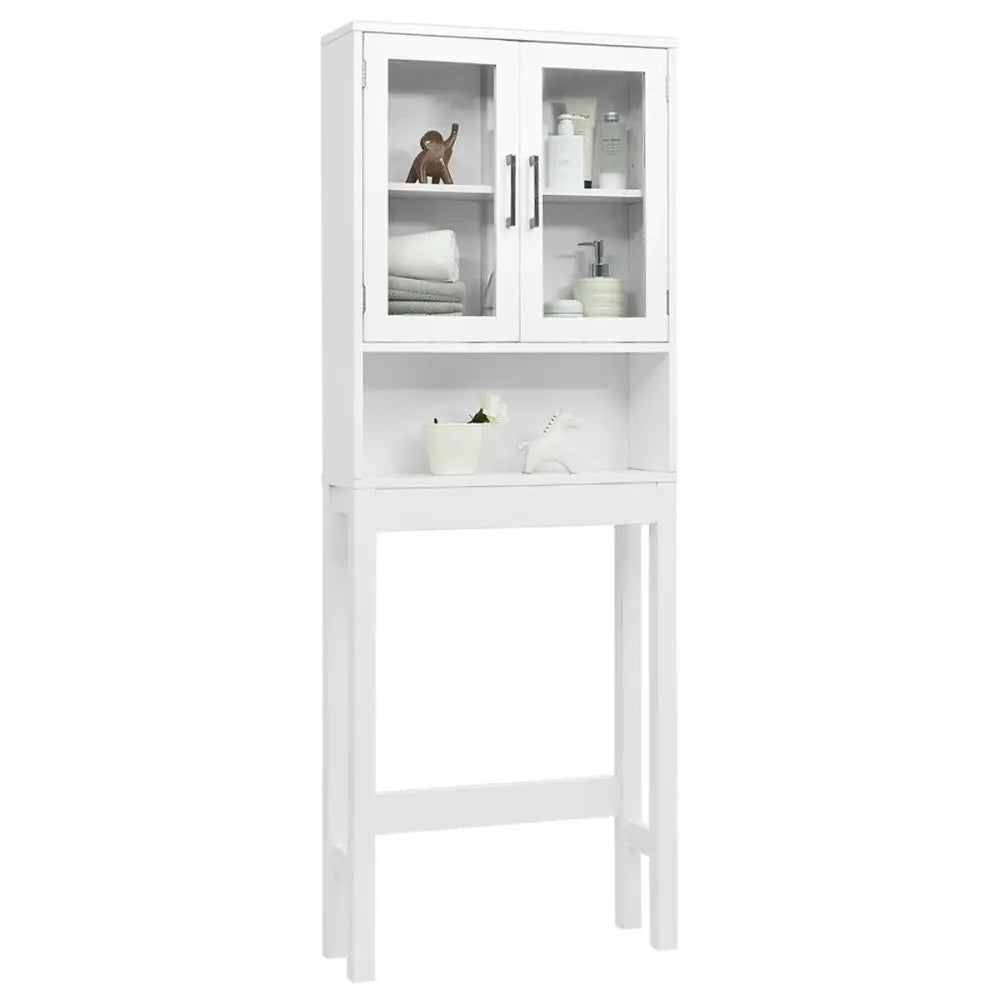Over the Toilet Storage Cabinet Space Saver with Tempered Glass Door for Bathroom - White - Over the Toilet Storage