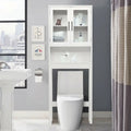 Over the Toilet Storage Cabinet Space Saver with Tempered Glass Door for Bathroom - White - Over the Toilet Storage