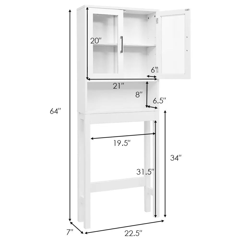 Over the Toilet Storage Cabinet Space Saver with Tempered Glass Door for Bathroom - White - Over the Toilet Storage