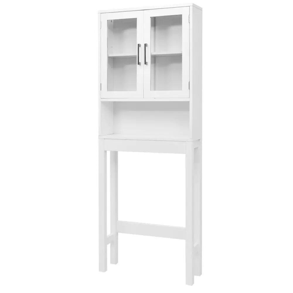 Over the Toilet Storage Cabinet Space Saver with Tempered Glass Door for Bathroom - White - Over the Toilet Storage