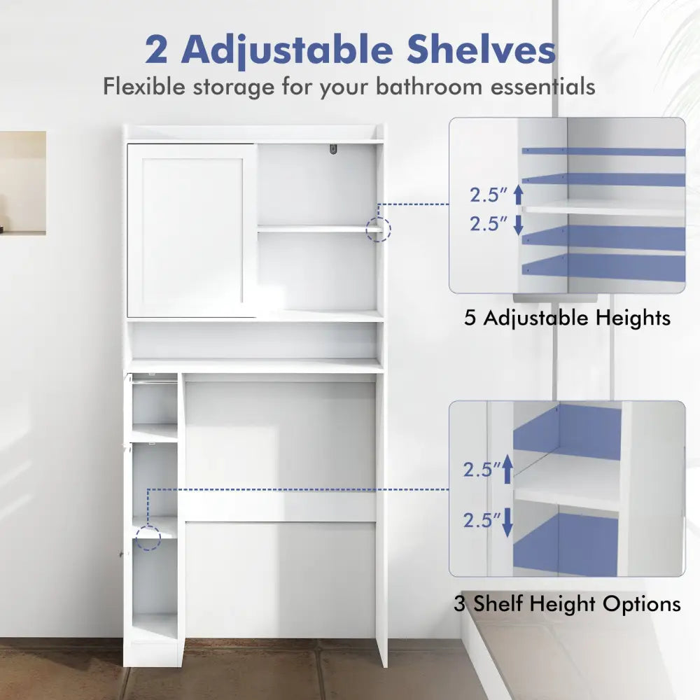 Over-the-Toilet Storage Cabinet Standing Toilet Rack with Sliding Door-White - White - Over the Toilet Storage
