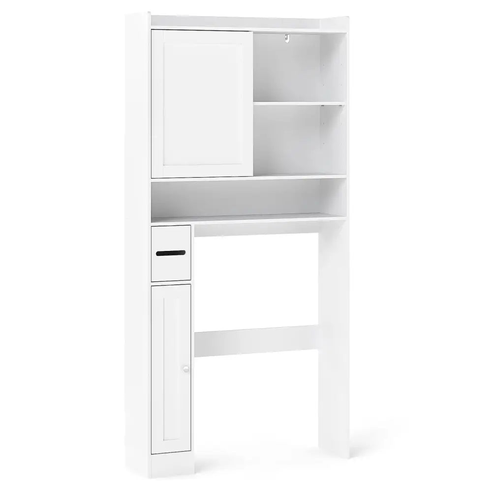 Over-the-Toilet Storage Cabinet Standing Toilet Rack with Sliding Door-White - White - Over the Toilet Storage