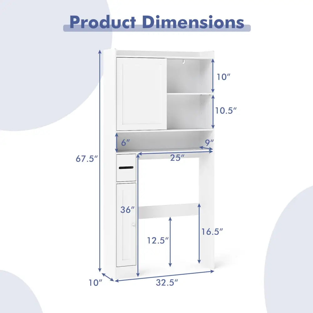 Over-the-Toilet Storage Cabinet Standing Toilet Rack with Sliding Door-White - White - Over the Toilet Storage