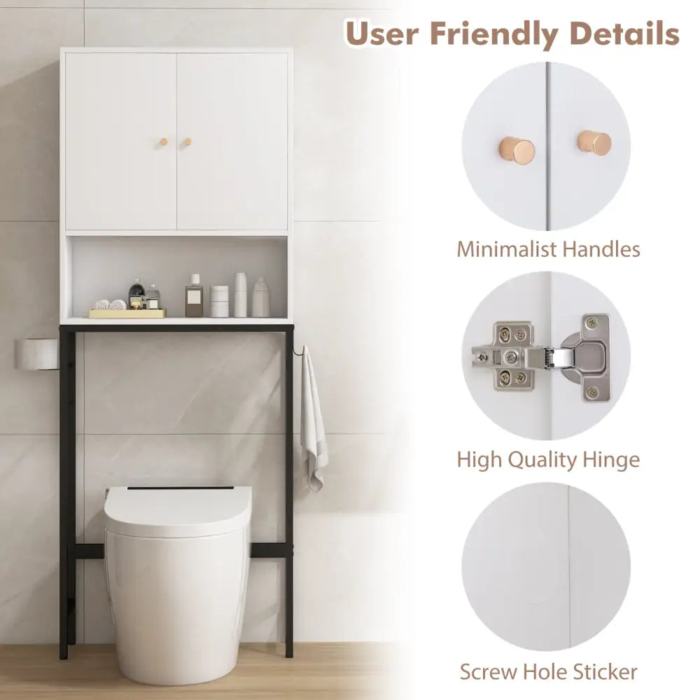 Over The Toilet Storage Cabinet with 2 Doors and Adjustable Shelf-White - White - Over the Toilet Storage