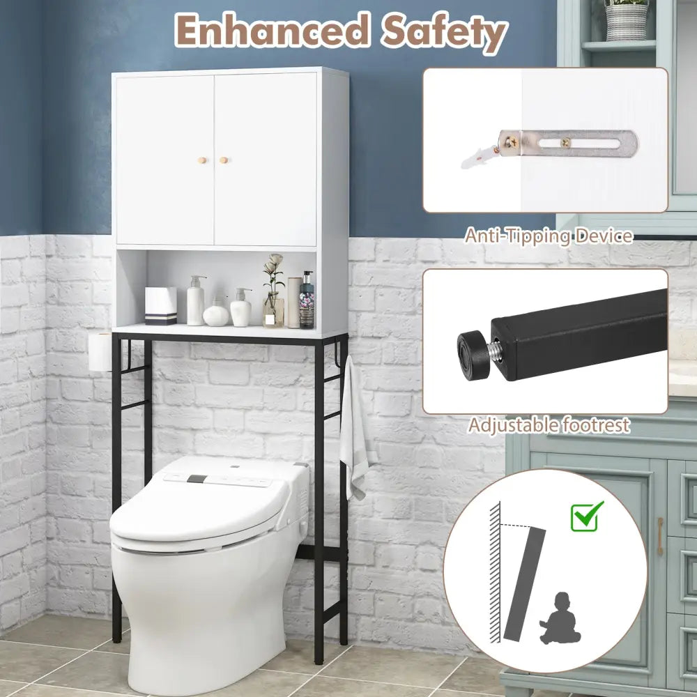 Over The Toilet Storage Cabinet with 2 Doors and Adjustable Shelf-White - White - Over the Toilet Storage