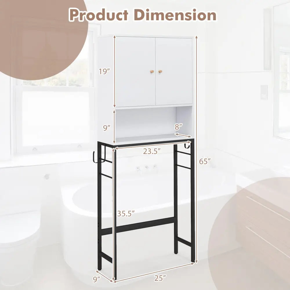 Over The Toilet Storage Cabinet with 2 Doors and Adjustable Shelf-White - White - Over the Toilet Storage