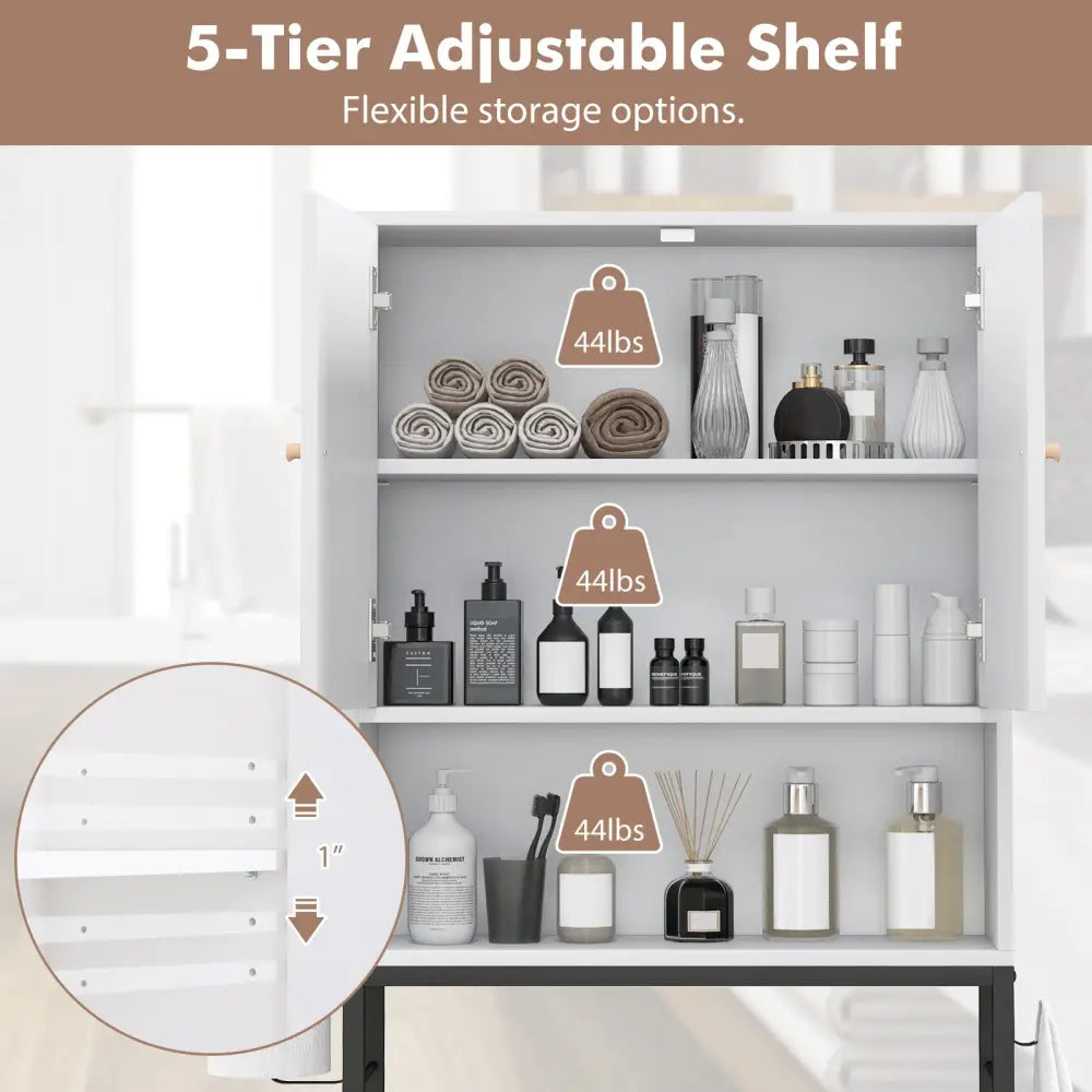 Over The Toilet Storage Cabinet with 2 Doors and Adjustable Shelf-White - White - Over the Toilet Storage