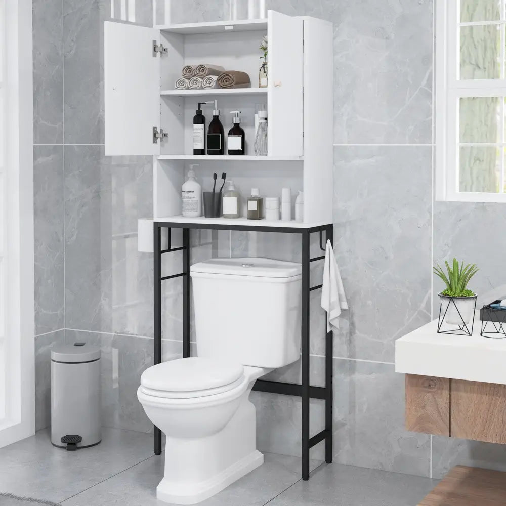 Over The Toilet Storage Cabinet with 2 Doors and Adjustable Shelf-White - White - Over the Toilet Storage