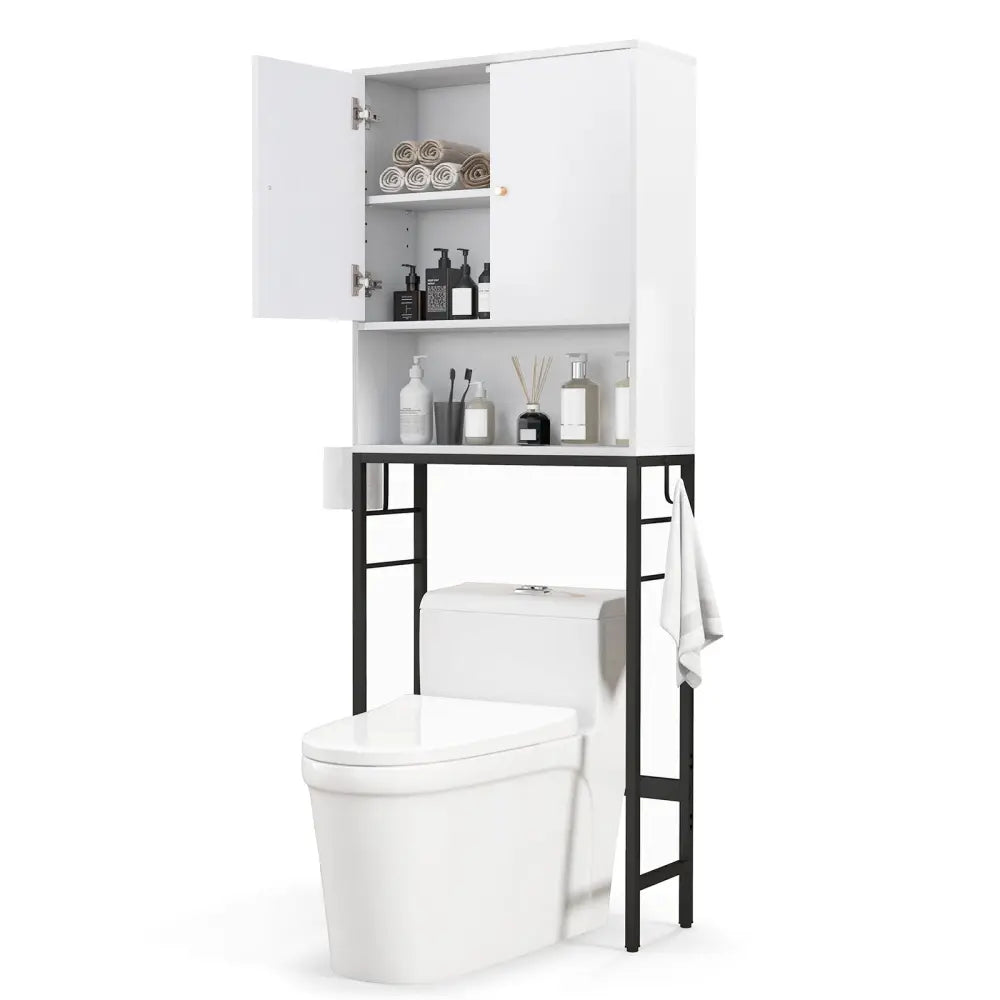 Over The Toilet Storage Cabinet with 2 Doors and Adjustable Shelf-White - White - Over the Toilet Storage