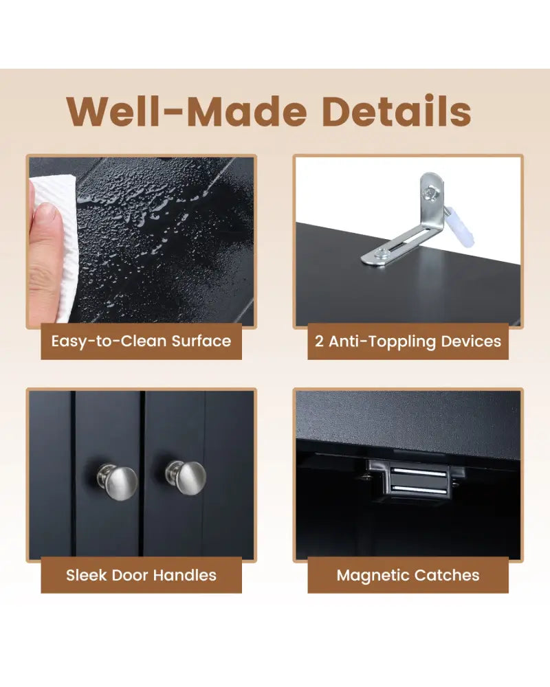 Over the Toilet Storage Cabinet with Adjustable Shelf and Bottom Bar-Black - Black - Over the Toilet Storage