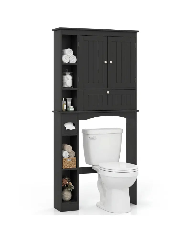 Over the Toilet Storage Cabinet with Adjustable Shelf and Bottom Bar-Black - Black - Over the Toilet Storage