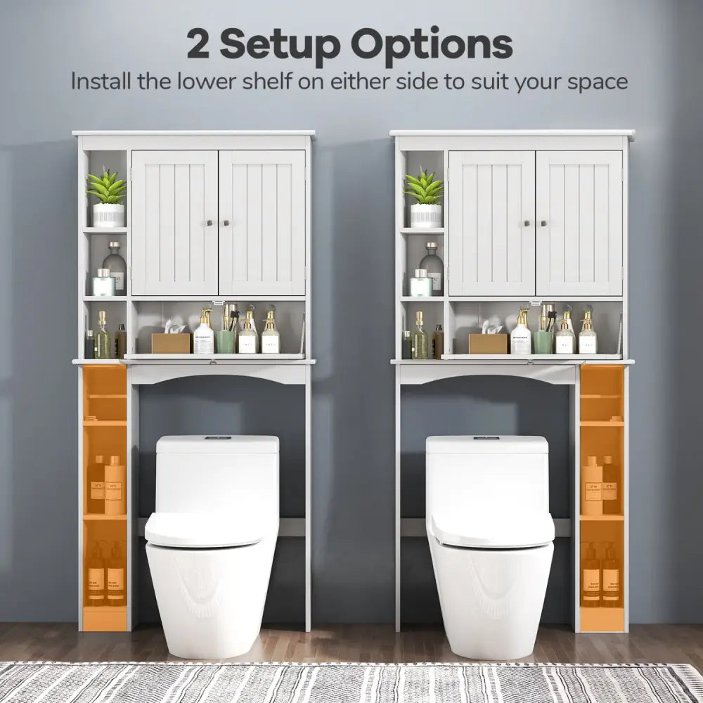 Over the Toilet Storage Cabinet with Adjustable Shelf and Bottom Bar-White - White - Over the Toilet Storage