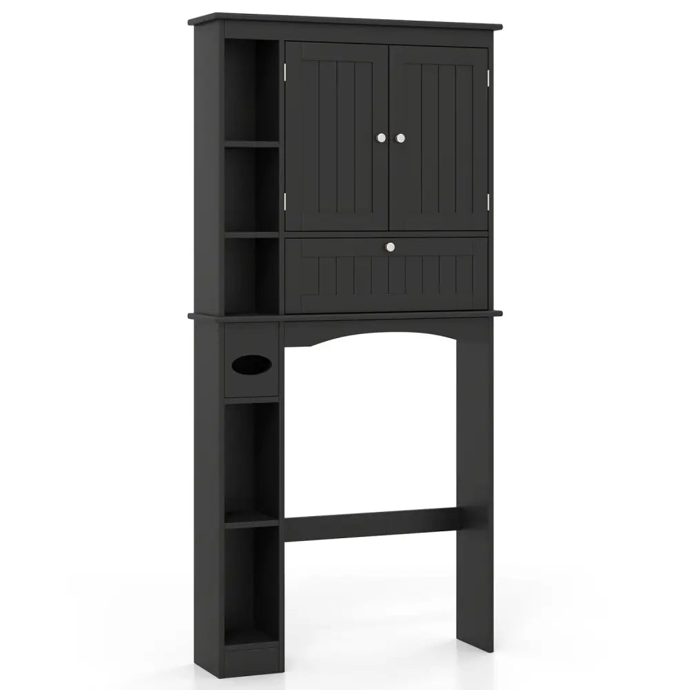 Over the Toilet Storage Cabinet with Adjustable Shelf and Bottom Bar-Black - Black - Over the Toilet Storage
