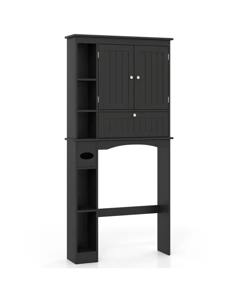 Over the Toilet Storage Cabinet with Adjustable Shelf and Bottom Bar-Black - Black - Over the Toilet Storage