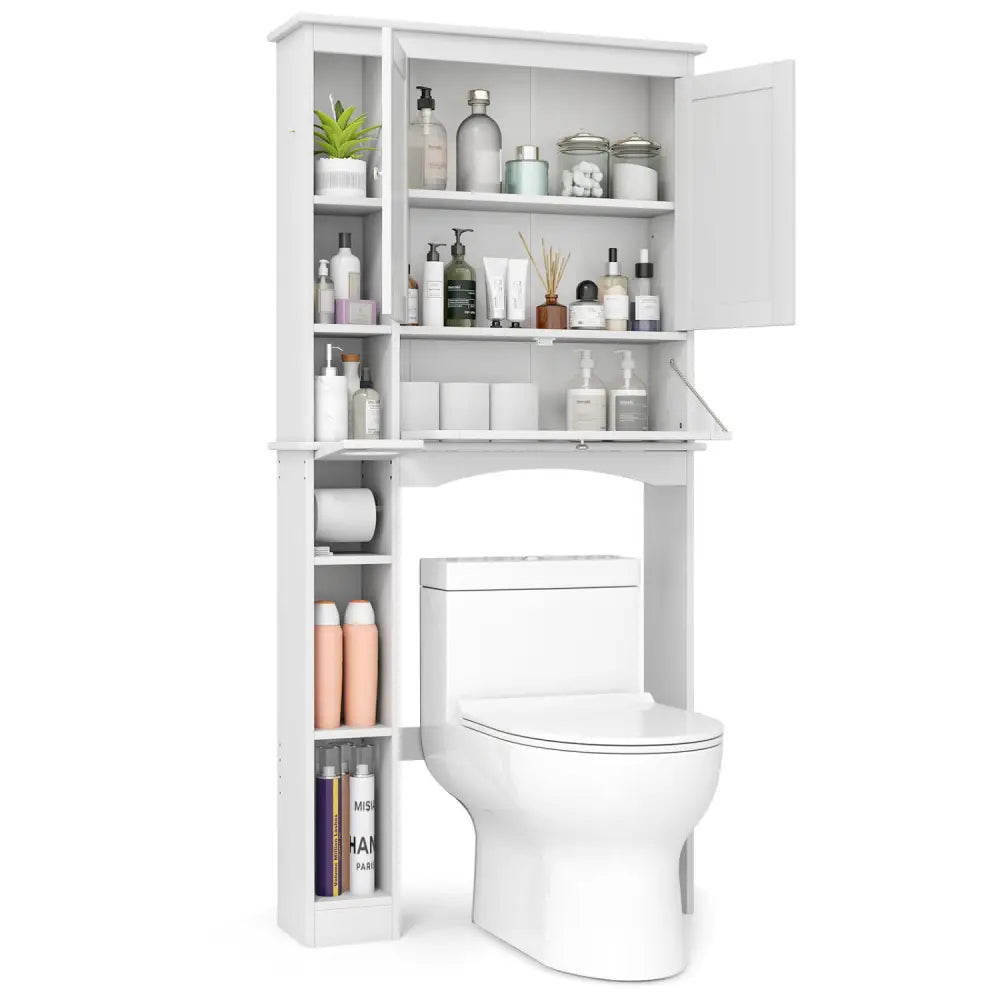 Over the Toilet Storage Cabinet with Adjustable Shelf and Bottom Bar-White - White - Over the Toilet Storage