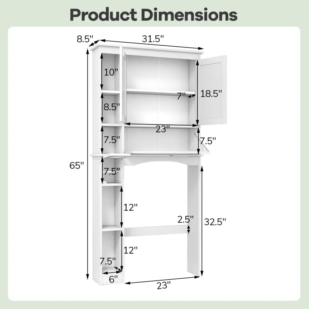 Over the Toilet Storage Cabinet with Adjustable Shelf and Bottom Bar-White - White - Over the Toilet Storage