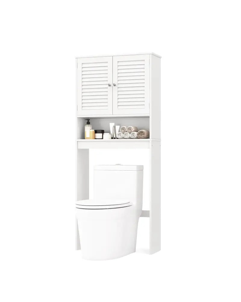 Over The Toilet Storage Cabinet with Double Doors and Adjustable Shelf - White - Over the Toilet Storage