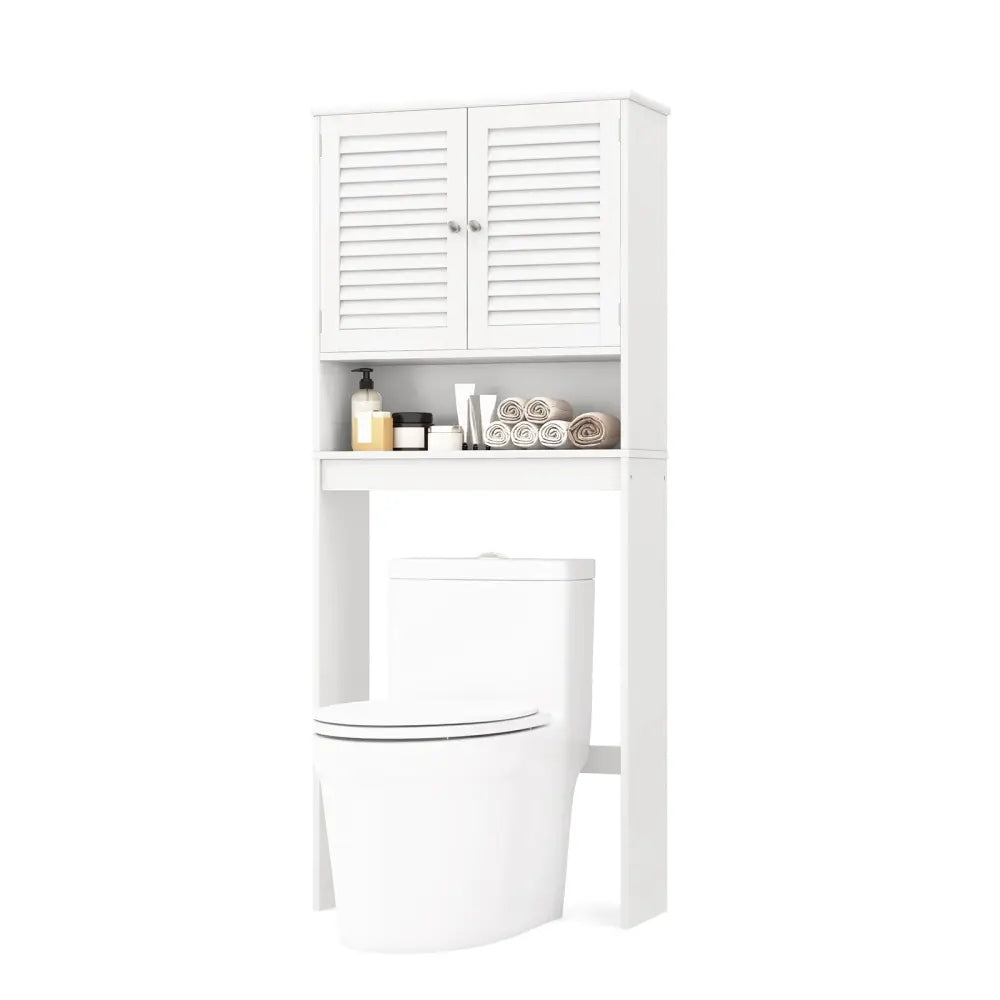 Over The Toilet Storage Cabinet with Double Doors and Adjustable Shelf - White - Over the Toilet Storage