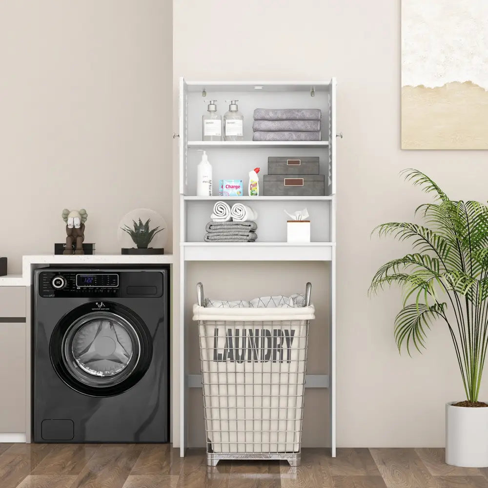 Over The Toilet Storage Cabinet with Double Doors and Adjustable Shelf - White - Over the Toilet Storage