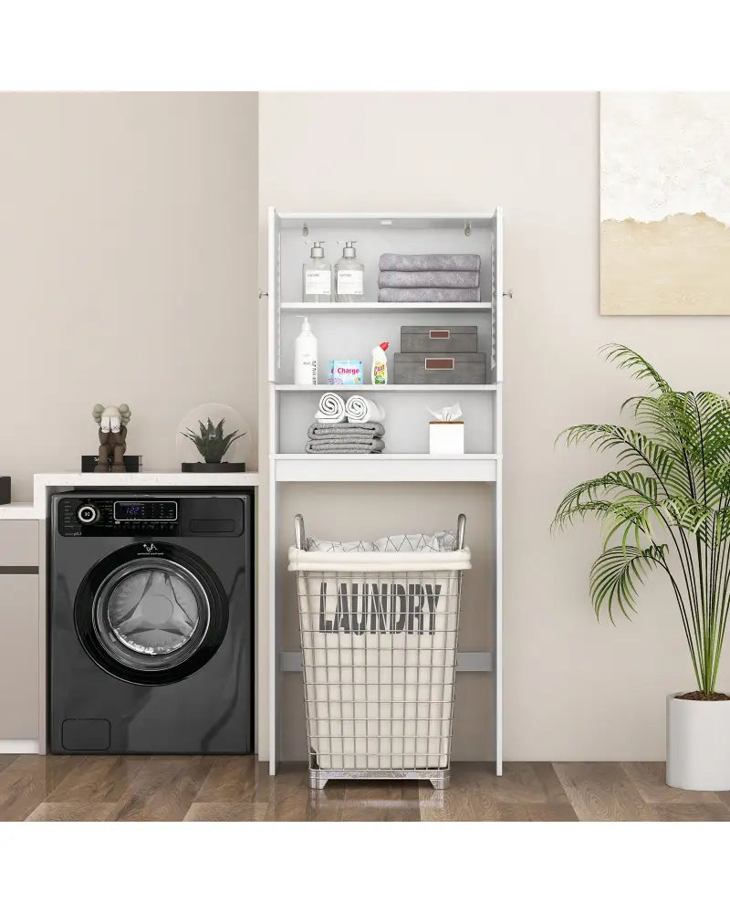 Over The Toilet Storage Cabinet with Double Doors and Adjustable Shelf - White - Over the Toilet Storage
