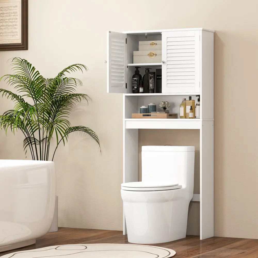 Over The Toilet Storage Cabinet with Double Doors and Adjustable Shelf - White - Over the Toilet Storage