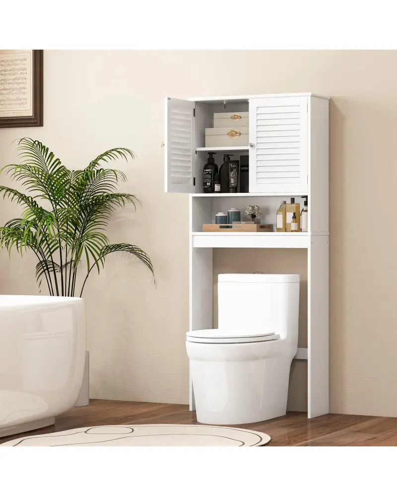 Over The Toilet Storage Cabinet with Double Doors and Adjustable Shelf - White - Over the Toilet Storage
