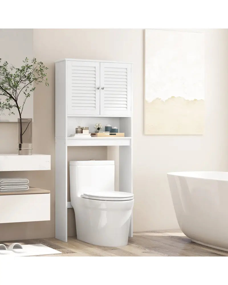 Over The Toilet Storage Cabinet with Double Doors and Adjustable Shelf - White - Over the Toilet Storage