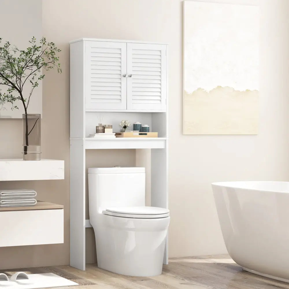 Over The Toilet Storage Cabinet with Double Doors and Adjustable Shelf - White - Over the Toilet Storage