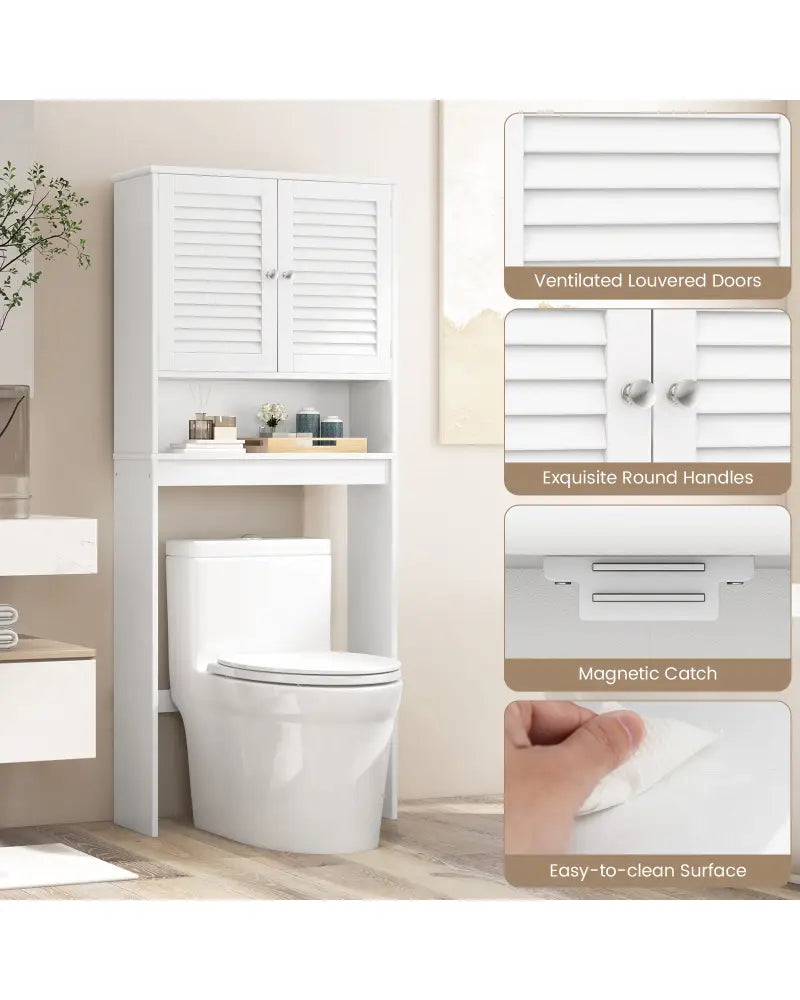 Over The Toilet Storage Cabinet with Double Doors and Adjustable Shelf - White - Over the Toilet Storage